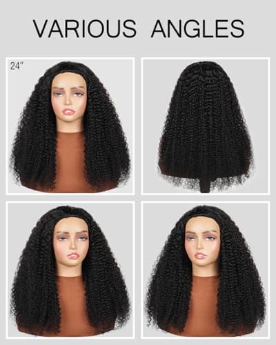 UNIKY Curly Half Wig Human Hair 24 Inch Glueless Wigs Human Hair Half Wig Curly Human Hair Wigs For Black Women 210% Density Invisible Hairline 3 In 1 Drawstring Seamless Clip Ins Flip Over Half Wigs - Thumbnail 5