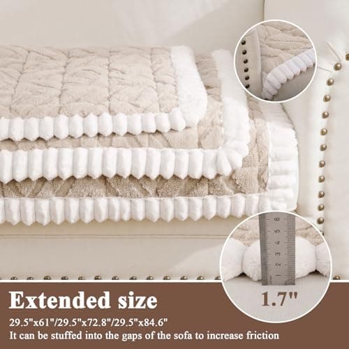 SHACOS 29.5"x72.8" Large Couch Cover for Dogs Non Slip Washable, Soft Fuzzy Pet Couch Covers for 3 Cushions Sofa, Pet-Friendly Couch Protector Sofa Pad, Brown - Thumbnail 4