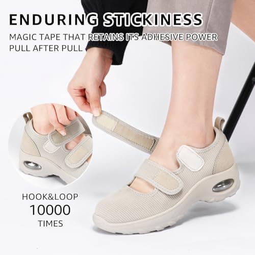 STQ Womens Diabetic Shoes Non Slip Orthopedic Walking Shoes Breathable Adjustable Mary Jane Shoe Taupe, Size 9 - Thumbnail 6