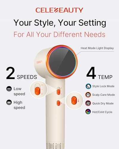 Hair Dryer Blow Dryer with Magnetic Diffuser & Nozzle, 110000 RPM Brushless Motor Ionic Hairdryer for Fast Drying & Frizz Control, Lightweight Low Noise Blowdryer for Home Travel, All Hair Types - Thumbnail 3