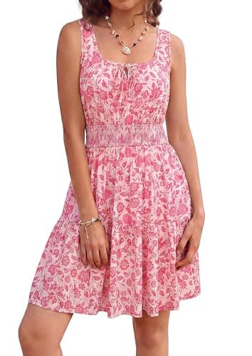 Summer Dresses for Women 2026, Sleeveless Casual Floral Mini Sundress with Pockets, Flowy A-Line Tank Beach Dress with Pocket - Image 1