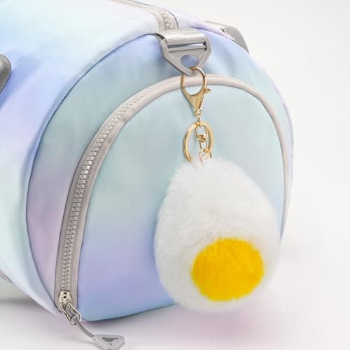 Stelle Egg Keychain Food Pom Pom Bag Charms Fluffy Cute Keychains Purse Backpack Accessories Gifts for Girls/Women(Hard Boil) - Thumbnail 6