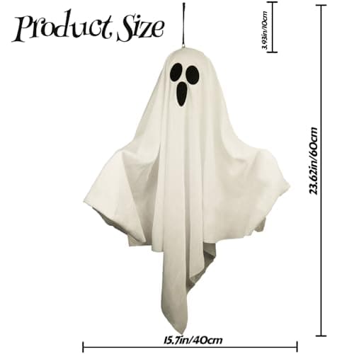 Halloween Hanging Ghost Lights Decorations, Warm White LED, Swinging Ghost Home Decor, 3 Modes Adjustable, Party Garden Yard Scary Cute Spooky Gifts (White 2Pack) - Thumbnail 2