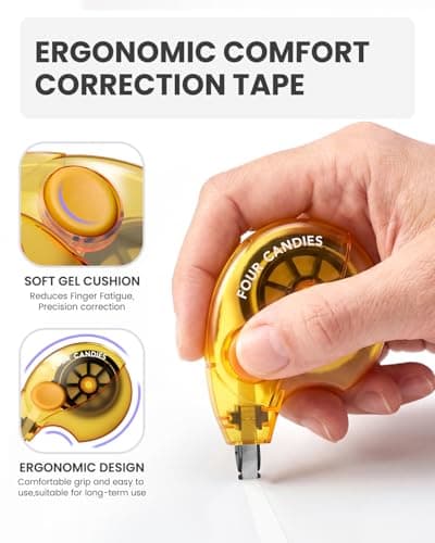 Four Candies Silent Correction Tape, White Correction Tape 6 Pack, 26.2ft, Ergonomic Easy-to-Use Applicator, Fast Clean Instant Corrections, Smooth High-Opacity Tear-Resistant Office & School Supplies - Thumbnail 5