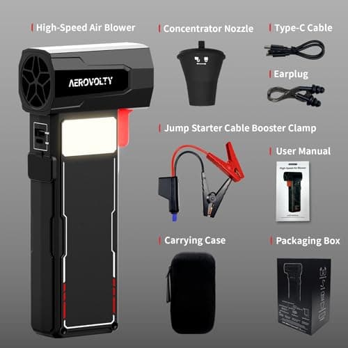 4-In-1 Car Dryer Air Blower - 3LB Thrust, Leaf Blowing Turbo Fan for Patio, Snow Cordless Turbo Jet Blower with 2000A Jump Starter, 15,000mAh Power Bank, LED Flashlight, Gift - Thumbnail 3