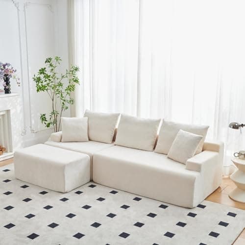 Ayovoch 90.6" Sectional Boneless Couches, Modern L-Shape Cloud Couch with Chaise, Memory Foam Modular Sectional Sofas for Living Room, Sofa in A Box, No Assembly Required (Beige, Left Facing Chaise) - Image 1