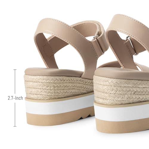 Athlefit Espadrille Wedge Sandals for Women, Open Toe Ankle Strap Low Wedge Heel Platform Sandals for Summer, Nude Size 7.5, SAPS2617W - Thumbnail 6