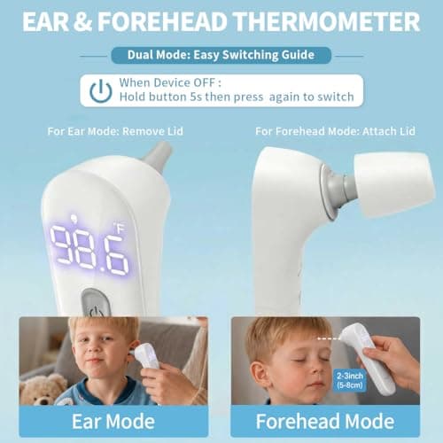 FDK Ear Thermometer for Adults and Kids, Digital Accurate Ear and Forehead Thermometer Medical Grade with Fever Alarm, 1 Second Fast Reading LED Clear Display Silent Mode - Thumbnail 3