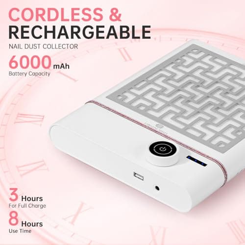 CHRISTINE SHELLY Nail Dust Collector, Bling Diamond Cordless Rechargeable 5000RPM Vacuum Nail Tech Fan Extractor, Professional Nail Duster Suction, Low Noise, Salon&Home - Thumbnail 3