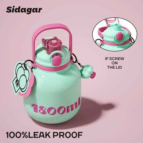 Sidagar 60 oz Big Gallon Water Bottle with Straw and Carry Handle, Green Wide Mouth Vacuum Water Jug, Insulated Stainless Steel Bottles Easy Carry Tumbler for Women - Thumbnail 3