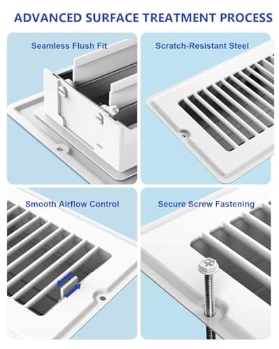 4x10 Floor Regsiter - 5 Pack Vent Covers for Home Floor Wall Ceiling - White with Screws for Easy Installation - Heavy Duty Steel Walkable Finish for Quiet Adjustable Airflow HVAC Register Grilles - Thumbnail 5