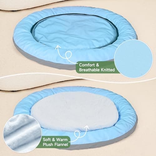 Cat Beds for Indoor Cats, Round Dog Bed for Small Dogs, Puppy, Kitten -Soft Plush Washable Cat Bed Calming with Protective Shield (Blue，21 Inches) - Thumbnail 3