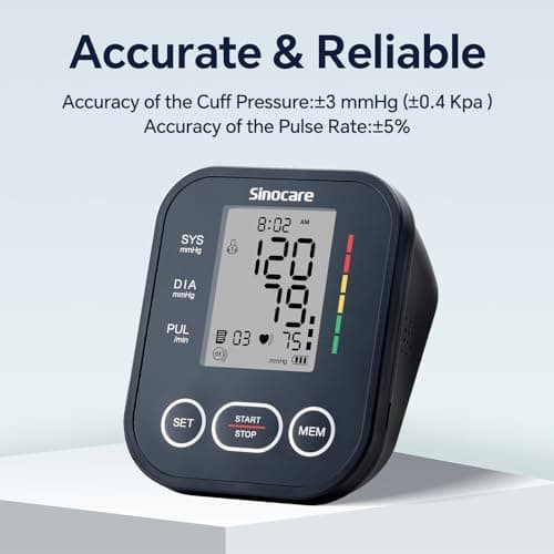 Sinocare Blood Pressure Monitor, Upper Arm Blood Pressure Monitors for Home Use, Adjustable Arm Cuff 8.6"-16.5", One-Button Operation, Dual User, Accurate & Practical (Black) - Thumbnail 4