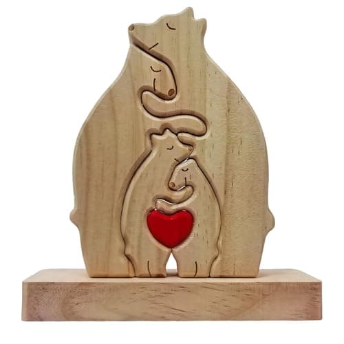Gifts for Mom, Personalized Wooden Bears Family Puzzle with Heart Decorations, Blank Bear Sculptures with Base for Home Decor, Housewarming Birthday Gift for Parents (4 Bears) - Image 1