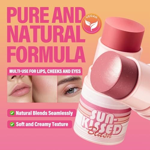 CARSLAN Sun Kissed Blush & Bronzer Stick for Cheeks Lips & Eyes, Long-Lasting Matte Cream Makeup Blush Stick, Blendable & Vegan, Natural Glow for All Skin Tones, Shade 01 Morning, 0.21 oz - Thumbnail 3