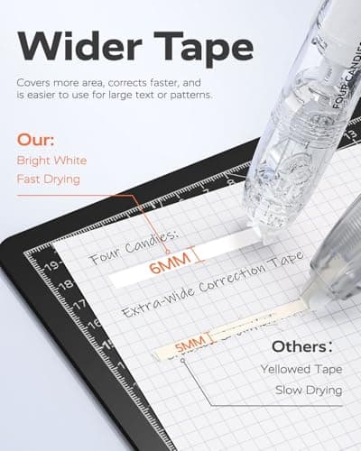 Four Candies Refillable Retractable White Correction Tape, 3PCS White Cute Smooth Push Pull Out Tape with 3 Extra Refills, Aesthetic Pen Shaped Applicator for School Office Supplies - Thumbnail 3
