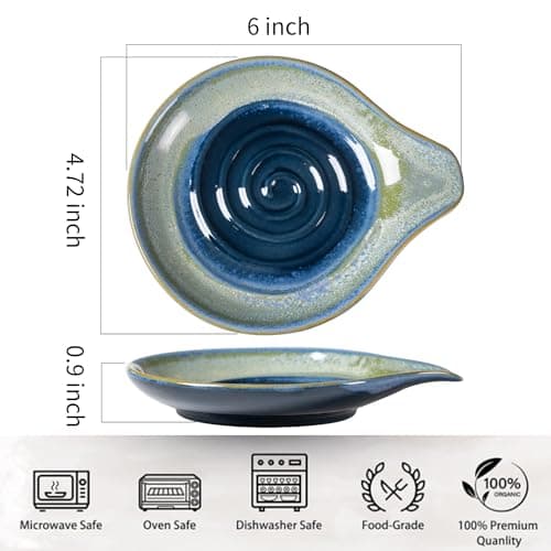 Spoon Rest for Kitchen, Ceramic Spoon Holder for Stove Top, 6 Inches Large Cooking Spoon Holder，Coffee Spoon Holder, Heat Resistant Utensil Rest for Countertop, Dishwasher Safe Blue-Green Gradient（L） - Thumbnail 2