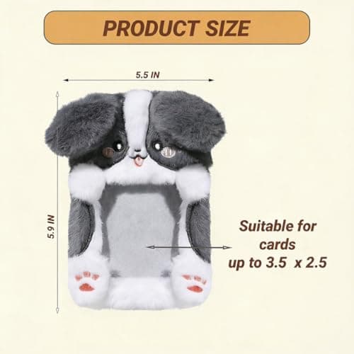 2PCS Cute Plush Photocard Holder with Keychain, Cartoon Animal Photo Sleeve ID Bank Badge Holder, Soft Idol Photo Protective Cover for Fans School Office, Best Christmas Birthday Gift - Thumbnail 2