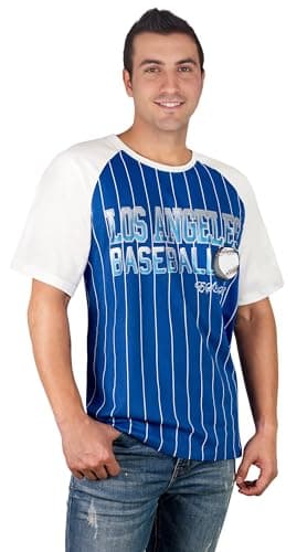 Simapak Mens Baseball Pinstripe Fans Athletic City Raglan T-Shirts - Royal Blue & White (Size:XL) - Thumbnail 2