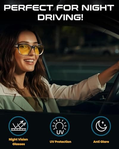 SODQW Night Driving Glasses for Women Men Polarized Anti Glare Night Vison Glasses for Nighttime Driving UV400 Yellow Lens 26 - Thumbnail 2