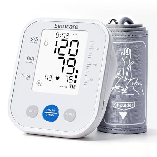 Sinocare Upper Arm Blood Pressure Monitor, Automatic Digital BP Machine with 3-Color Backlit Display, 2 Users × 99 Memories, Large Cuff 8.6–16.5 inches, Irregular Heartbeat Detection