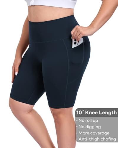 Plus Size Biker Shorts for Women with Pockets, Tummy Control Spandex Athletic Workout Gym Yoga Compression Shorts Navy Blue, High Waist Stretch Long Anti Chafing Knee Length Under Dress Shorts 4xl - Thumbnail 3