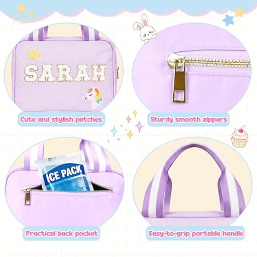 Individz Custom Insulated Lunch Bag Box for Girls Boys, Nylon Lunch Box with Name, Personalized Preppy Portable Lunch Boxes, Back to School Gifts for School Office Picnic Party Travel (Lunch-Purple) - Thumbnail 5