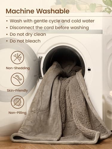 Bearhug Electric Throw Blanket 50" x 60", Reversible Velvet & Sherpa Heated Throw, 6 Heating Levels & 4H Auto Off, Over-Heat Protect, ETL Certification, Machine Washable - Thumbnail 2