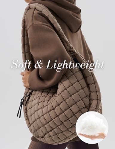 Quilted Tote Bag Puffer Large Quilting Carryall Shoulder Bags Puffy Lightweight Quilt Padding Hobo Bag Soft for Women Fashion Khaki - Thumbnail 4