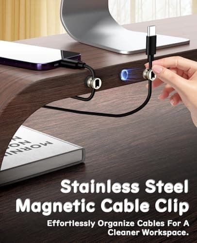 Maveek Metal Magnetic Cord Holder, Magnet Cable Clips Stainless Steel Adjustable Cord Organizers for Desk Nightstand Car Office Charging Wires USB C Laptop Earphone Audio Cords (4 Pack) - Thumbnail 2