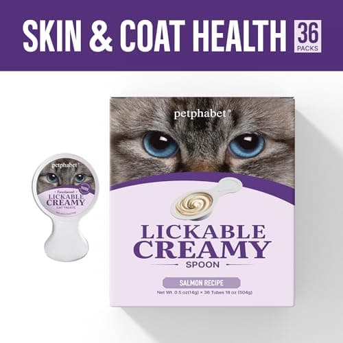 PETPHABET Lickable Cat Treats Spoon, 36 Count Creamy Puree Kitten Treats Salmon & Fish Roe Recipe, Functional Wet Paste Cat Snacks for Skin & Coat Support, Grain-Free Kitty Treat with Taurine - Thumbnail 2