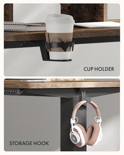 FLEXISPOT Standing Desk with Monitor Stand, 48 x 24 Inches One-Piece Electric Height Adjustable Computer Desk with Cup Holder for Home Office, Rustic - Thumbnail 6