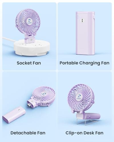 KIBEE Portable Handheld Fan - 5200mAh USB Rechargeable [20H Max Runtime], Foldable 180° Mini Personal Fan, 3-Speed with Stand for Travel/Outdoor/Makeup/Concerts (Purple) - Thumbnail 4