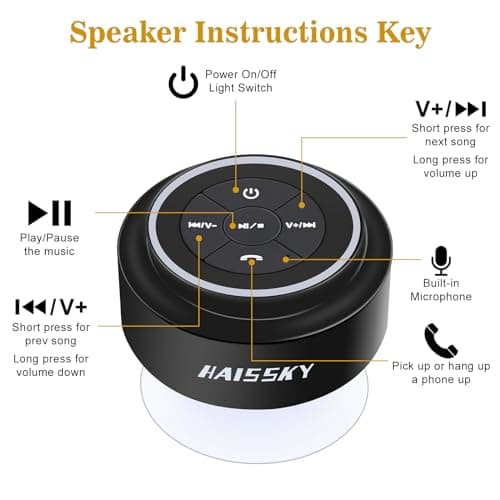 HAISSKY Bluetooth Shower Speakers, Portable Wireless Speaker with Suction Cup, IP67 Waterproof Speaker Pairs Easily to Phones, Tablets, Computer, Gift for Men & Women - Thumbnail 5