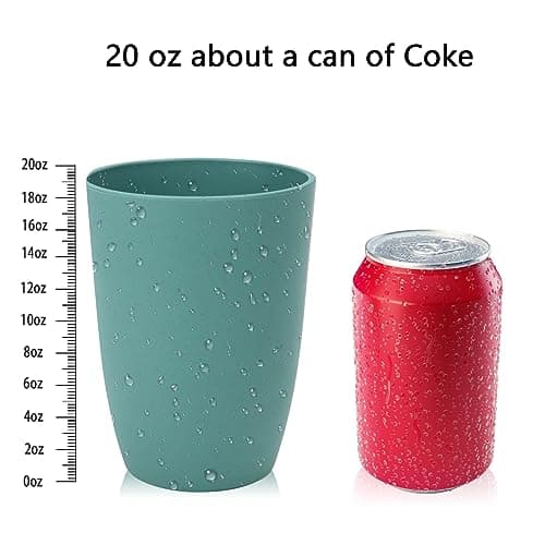 Homienly Plastic Cups Reusable 8 PCS Wheat Straw Cups a Good Alternative Drinking Glasses Cup Plastic Glasses Unbreakable Reusable Dishwasher Safe Cup Microwave Safe Cups with Green Color (20 OZ) - Thumbnail 3