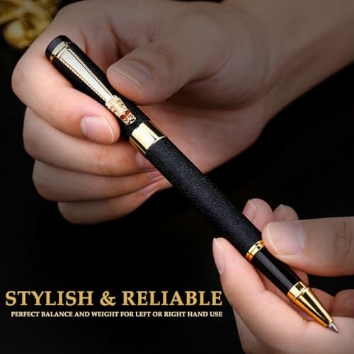 ZJEOSO Luxury Rollerball Pen | Fancy Writing Pen with Black Lacquer & Real Gold Plating | Executive Office Pen, Premium Gift Set for Men & Women | Nice Pens for Writing & Professional Use (Black) - Thumbnail 2