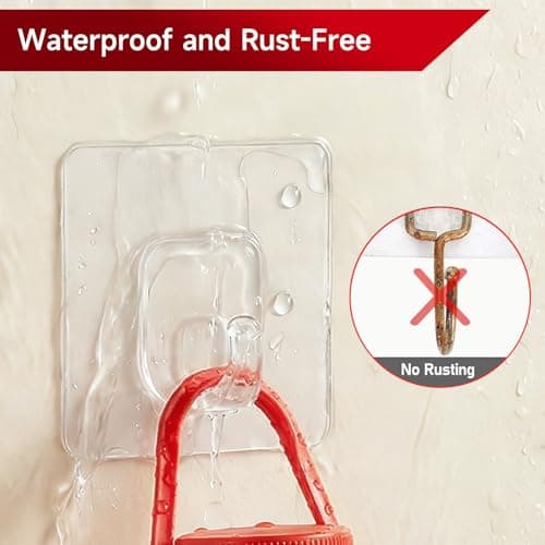 10 Pack Invisible Adhesive Hooks for Hanging Heavy Duty, Waterproof & Rustproof Shower Hooks for Inside Shower, Clear Sticky Hooks for Walls No Damage, Multi-Use for Kitchen, Bathroom, Bedroom, Office - Thumbnail 4