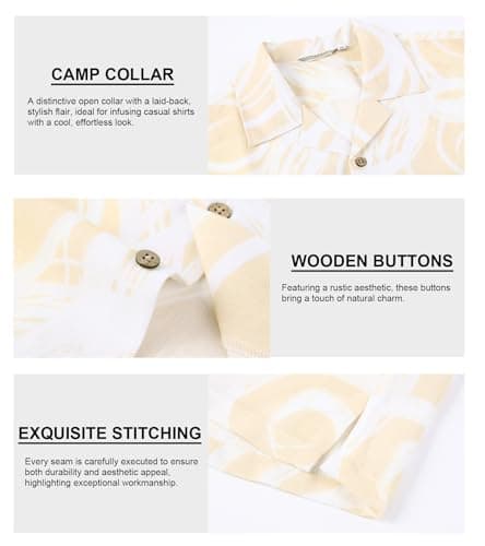 Damipow Linen Shirts for Men Hawaiian Shirt Short Sleeve Button Down Beach Vacation Shirt,Khaki,2XL - Thumbnail 5