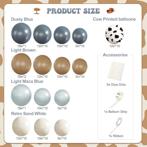 JOYFLOAT Cowboy Dusty Blue Cow Balloon Garland Arch Kit, Light blue Brown Sand White Balloons for Cowboy Rodeo Baby Shower Western Theme Birthday Party Decoration - Thumbnail 5