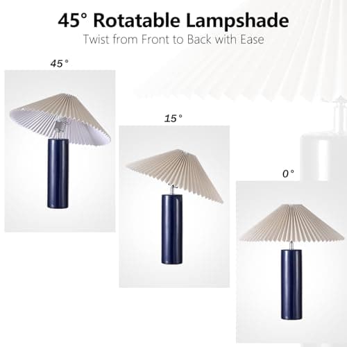 EOEYYOYB Ceramic Table Lamps for Bedroom Set of 2, Adjustable Shade Lamps for Night Stands, Modern Cylindrical Nightstand Table Lamps 5W E26 for Bedroom Bedside Buffet, Blue - Thumbnail 3