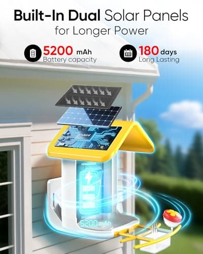 Bird Feeder with Camera Solar Powered - Smart Bird Feeder Camera 2K HD Live Stream, 5MP Photos, AI Identification for Backyard, 2.4Lb Large Capacity, Gifts for Mom Dad, Yellow White - Thumbnail 5