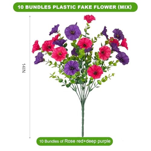 ADXORA 12 Bundles Morning Glory Artificial Flowers for Outdoor Decoration UV Resistant Fake Plastic Plants Artificial Greenery for Indoor Outdoor Garden Patio Window Box Home Decor - Thumbnail 2
