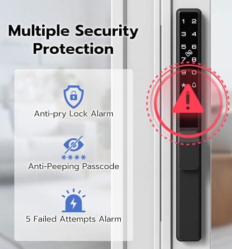 Anweller 2085 Mortise Sliding Glass Door Lock, Smart Fingerprint Code Keypad RFID Remote App Electronic Digital Biometric Safety Patio Door Double Hook Mortise Lock Set with Handle - Thumbnail 6