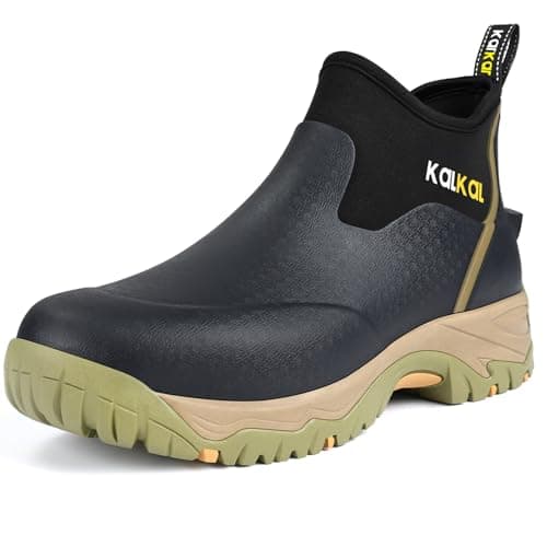 Kalkal Men's Rubber Boots, Waterproof Ankle Rain Boots, Insulated Working Booties with Comfortable Sports Sole, Outdoor Mud Boots for Yard Chore (Seaweed Mocha,Size10) - Image 1