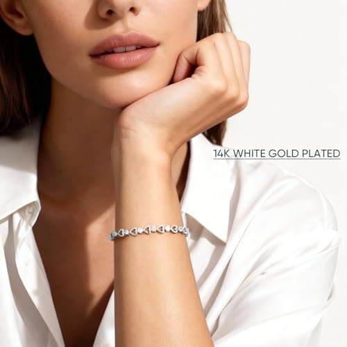 Goxygen Gold Heart Tennis Bracelet for Women - 14K Gold Plated 3mm Cubic Zirconia Heart Link Bracelet, Elegant CZ Tennis Bracelet, Dainty Trendy Anniversary Birthday Christmas Jewelry Gift for Her - Thumbnail 2