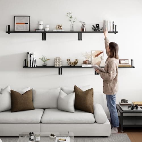 EALLRINEC Floating Shelves, 24 Inches Easy to Install Wall Mounted Shelves, Set of 3, Rustic Wood Shelves for Wall Decor, Storage Shelves for Living Room (Black) - Thumbnail 2