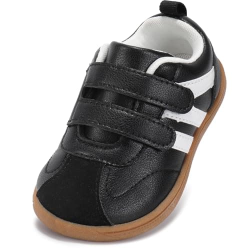 STQ KIDS Toddler Wide Toe Box Shoes Boys Barefoot Shoes Kids Tennis Sneakers Casual Non-Slip Fashion Preschool First Walking Running Shoe Outdoor Activities Graphite Black Toddler Size 5 - Image 1