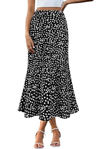 BTFBM Satin Skirts for Women 2025 Fall High Waisted A-Line Leopard Print Cocktail Wedding Long Silk Summer Midi Skirt(Polka Dot Black White, Small) - Image 1