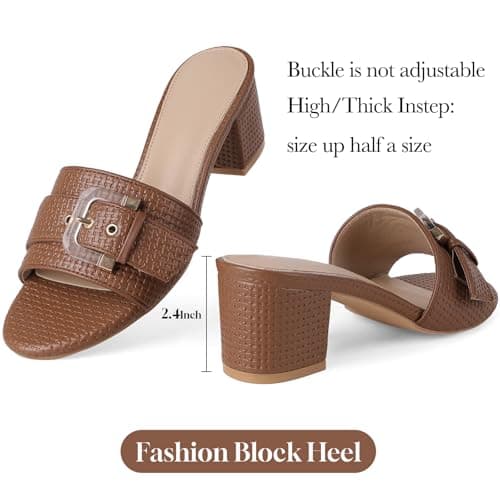 COMFITORIA Raffia Heeled Sandals Women Block Open Toe Slip on Mules - Thumbnail 4