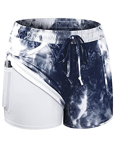 BLEVONH Womens Workout Shorts,Plus Sized Athletic Running Active Short with Linner Blue Tie-dye 2XL - Image 1